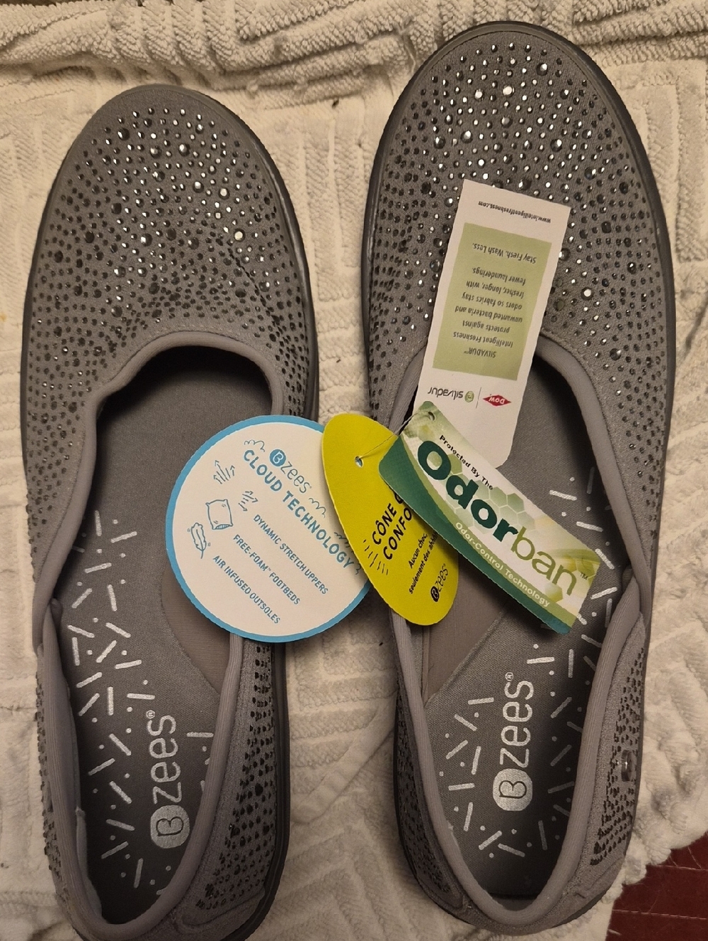 Bzees Gray Slip-On Rhinestone Ballet Flats